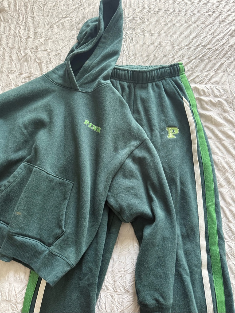 PINK Victoria's Secret Teal Hoodie with Lime & White Trim